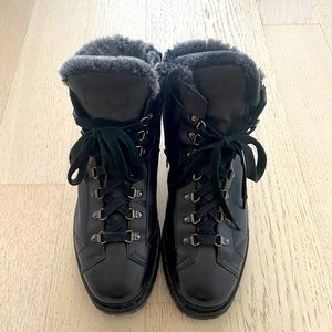 SANTONI 10 US Black Leather Boots With Fur